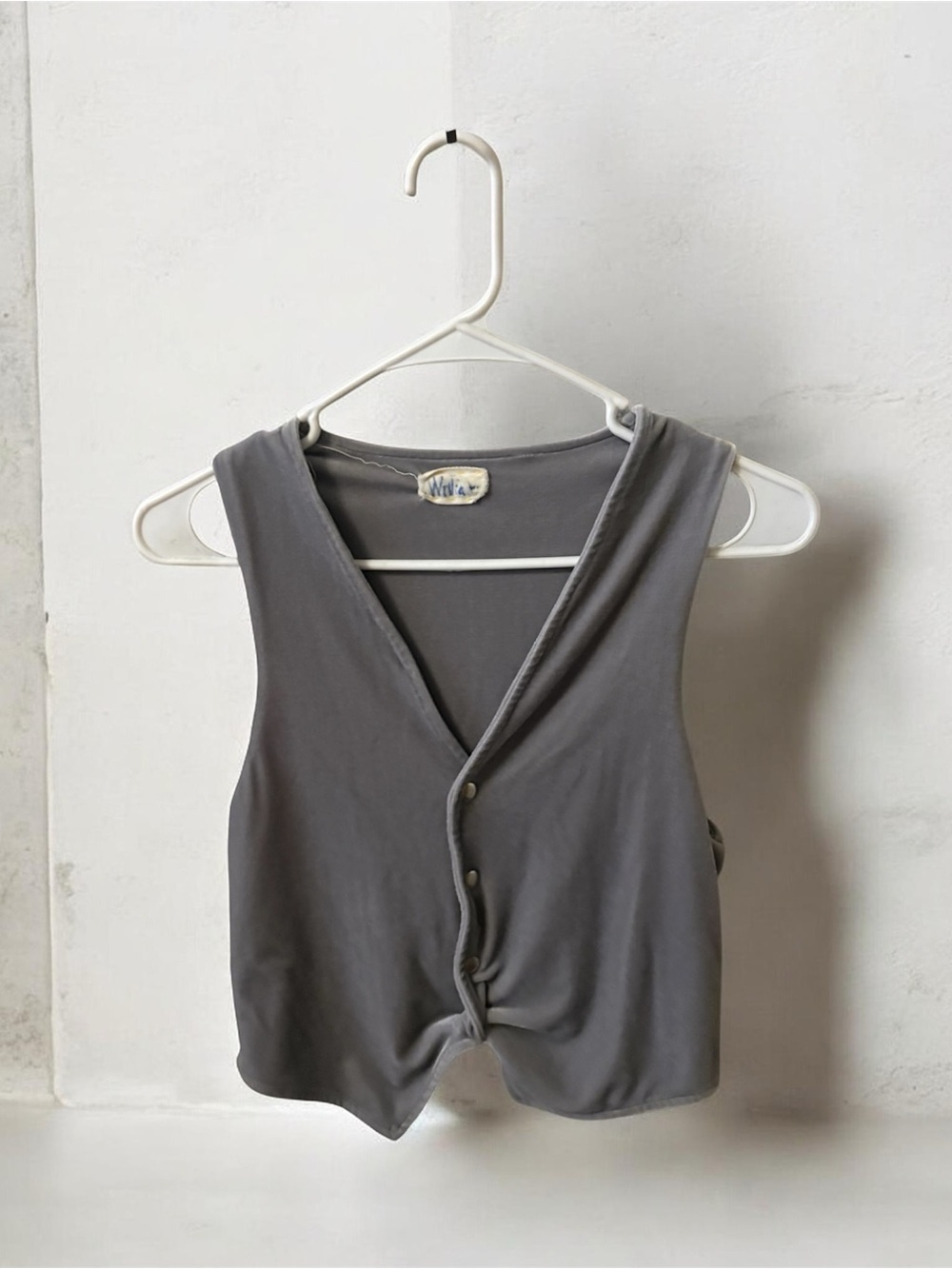 Grey Sleeveless V-Neck Button Front Top